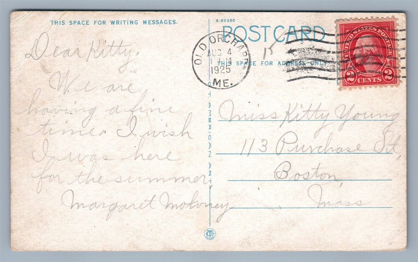 OLD ORCHARD ME 1925 ANTIQUE POSTCARD