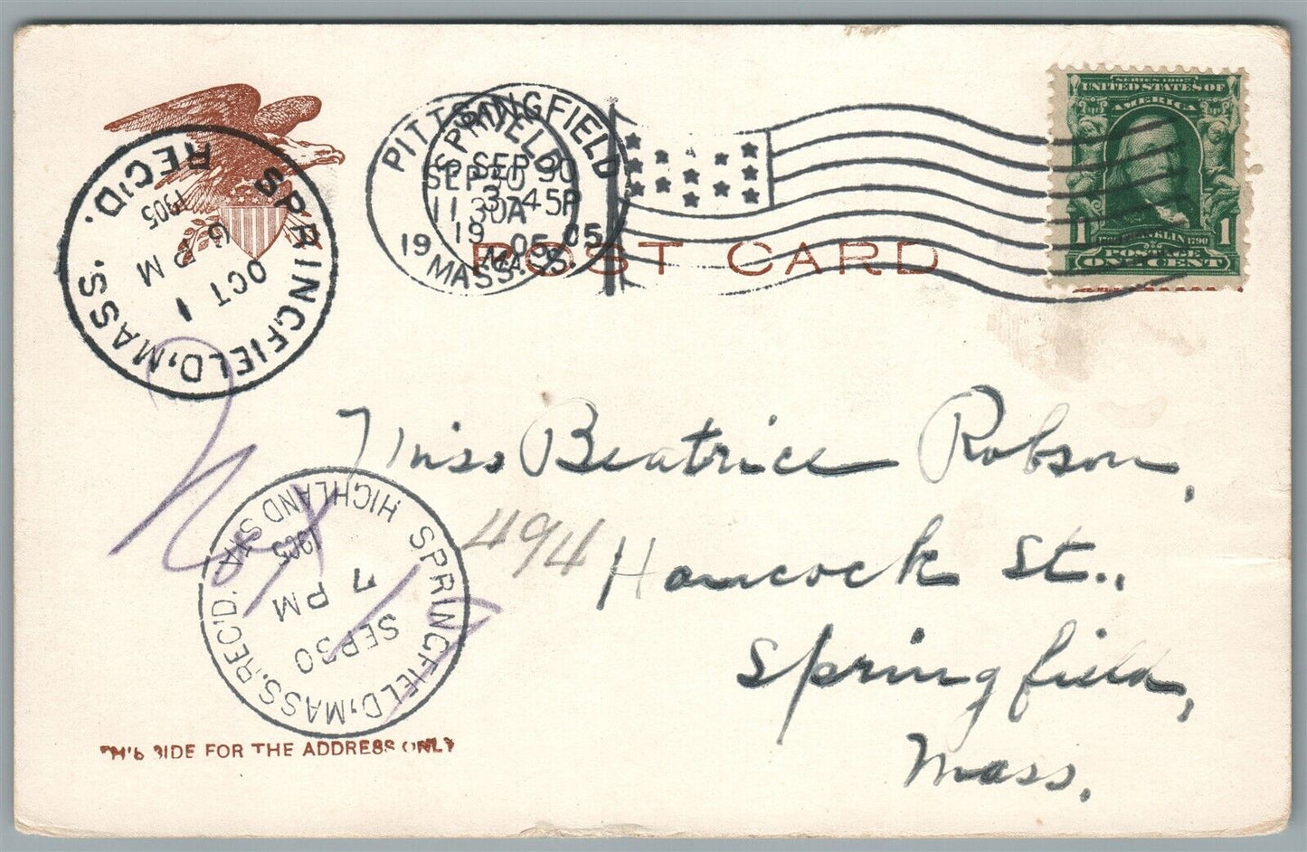 PITTSFIELD MA WENDELL HOTEL AND POST OFFICE ANTIQUE POSTCARD