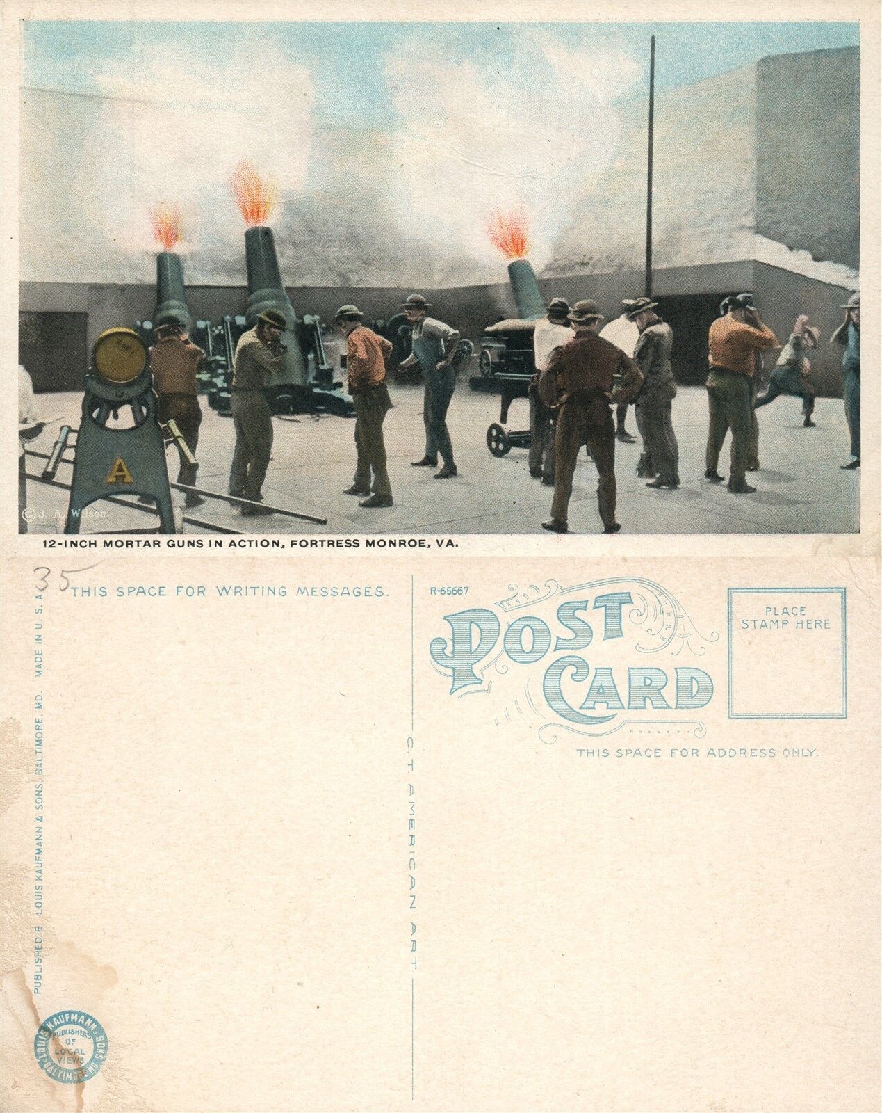 FORTRESS MONROE VA 12 INCH MORTAR GUNS IN ACTION ANTIQUE POSTCARD