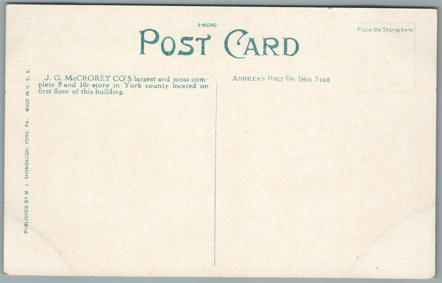 HANOVER PA SOLDIER'S MONUMENT SHEPHARD & MYERS BUILDING ANTIQUE POSTCARD