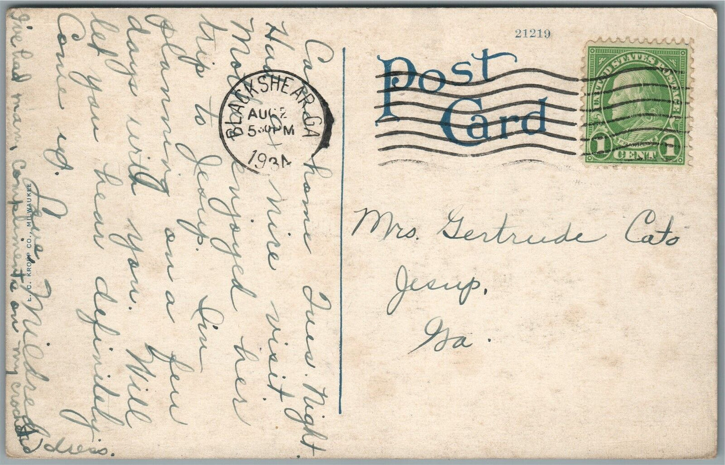 BLACKSHEAR GA FIRST METHODIST CHURCH 1934 ANTIQUE POSTCARD