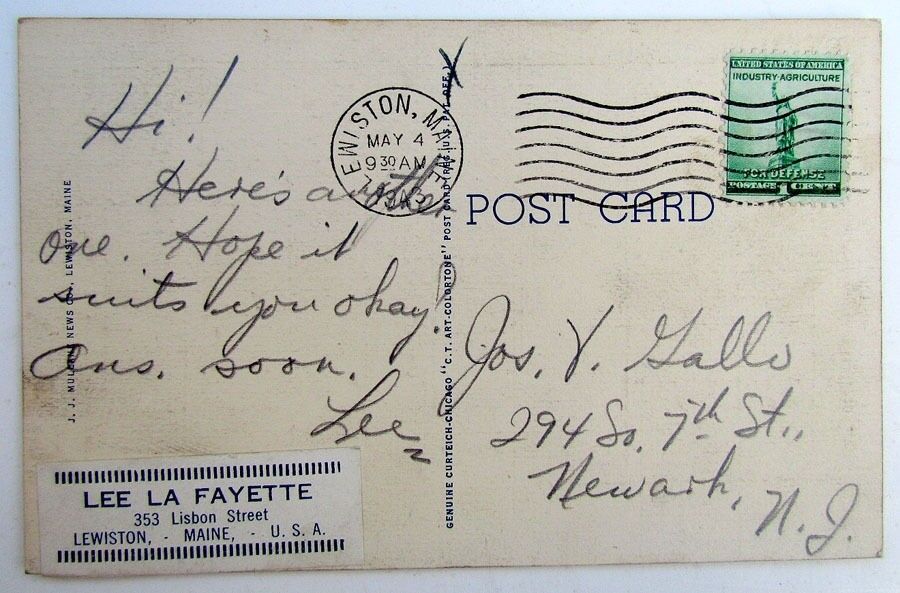 VINTAGE POSTCARD LISBON STREET LEWISTON MAINE car automobile