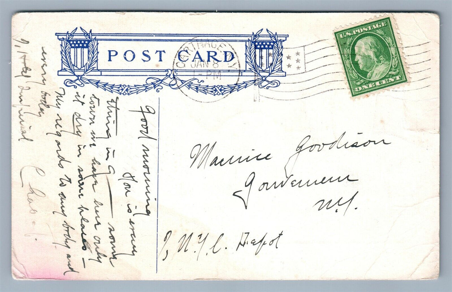 CARTHAGE NY ELMHIRST HOTEL INTERIOR ANTIQUE POSTCARD