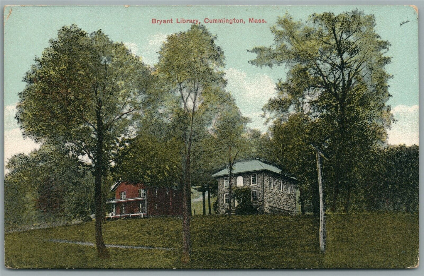 CUMMINGTON MA BRYANT LIBRARY ANTIQUE POSTCARD