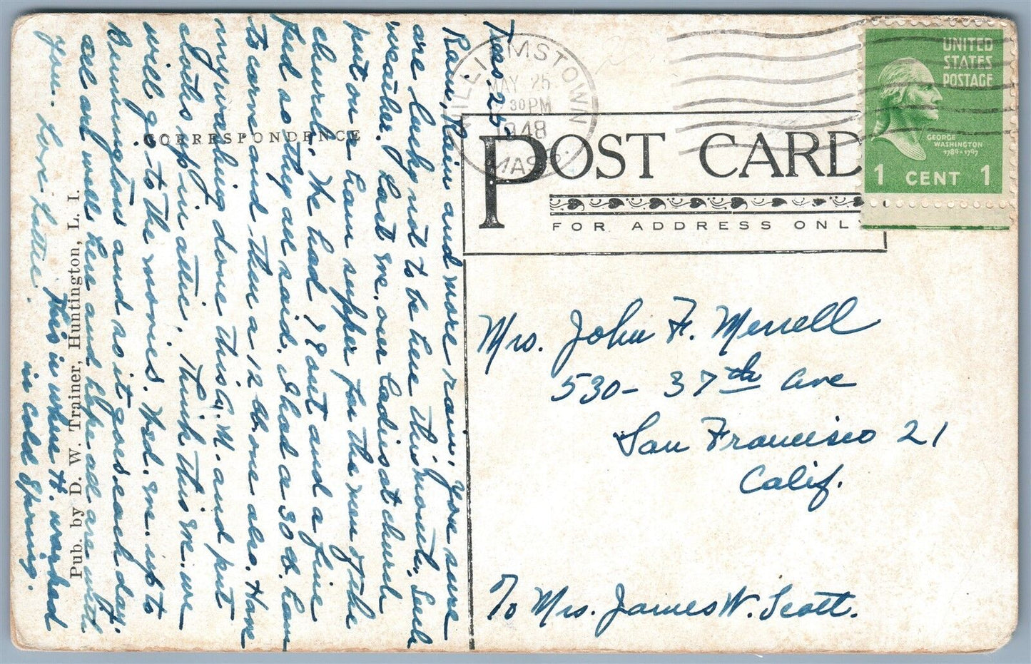 COLD SPRING HARBOR LONG ISLAND N.Y. CARNEGIE BUILDING 1948 VINTAGE POSTCARD