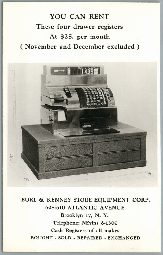 BROOKLYN NY CASH REGISTER EQUIPMENT ADVERTISING VINTAGE REAL PHOTO POSTCARD RPPC