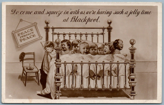 PHOTOMONTAGE MULTIPLE BABIES IN ONE BED 1931 ANTIQUE REAL PHOTO POSTCARD RPPC