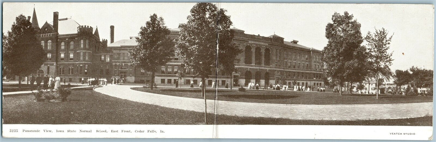 CEDAR FALLS IA IOWA STATE NORMAL SCHOOL PANORAMIC VIEW DOUBLE ANTIQUE POSTCARD
