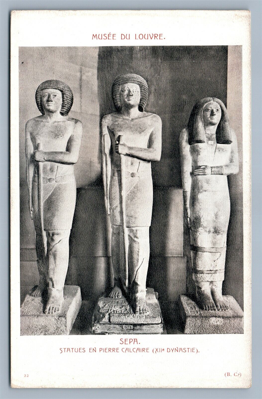 EGYPTIAN PHARAOHS STATUES in LOUVRE MUSEUM FRANCE ANTIQUE POSTCARD