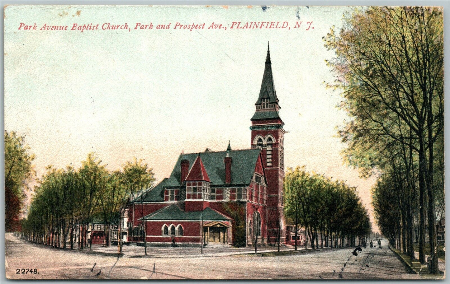 PLAINFIELD NJ PARK AVENUE BAPTIST CHURCH 1912 ANTIQUE POSTCARD PARK & PROSPECT
