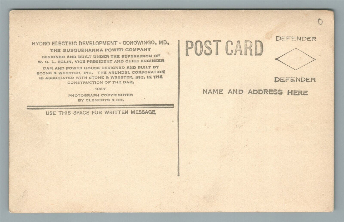 CONOWINGO MD HYDRO ELECTRIC DEVELOPMENT ANTIQUE REAL PHOTO POSTCARD RPPC