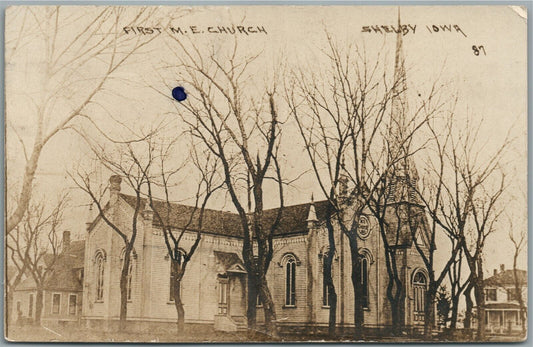 SHELBY IA FIRST M.E. CHURCH ANTIQUE REAL PHOTO POSTCARD RPPC
