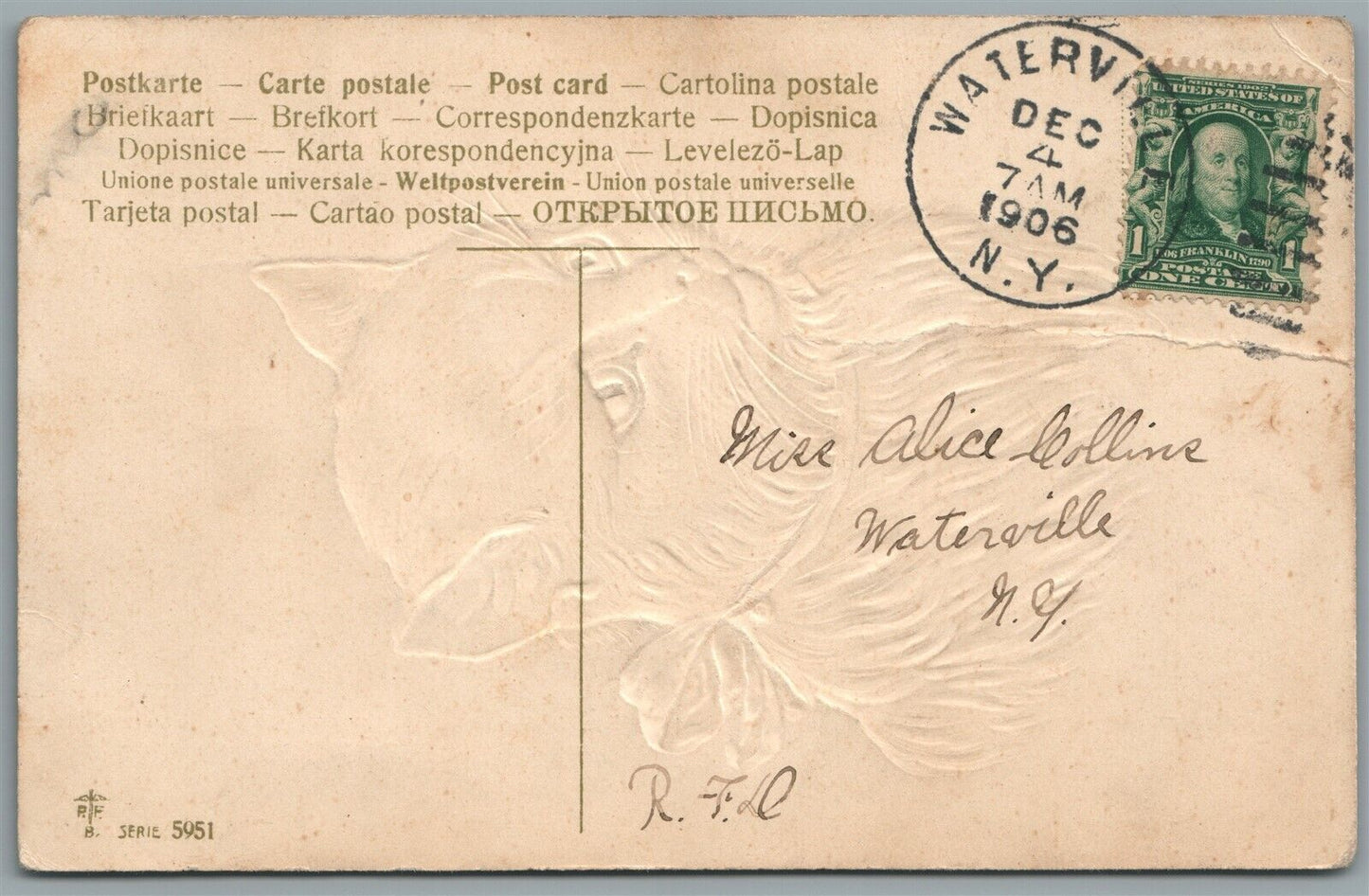 NICE CAT 1906 ANTIQUE POSTCARD