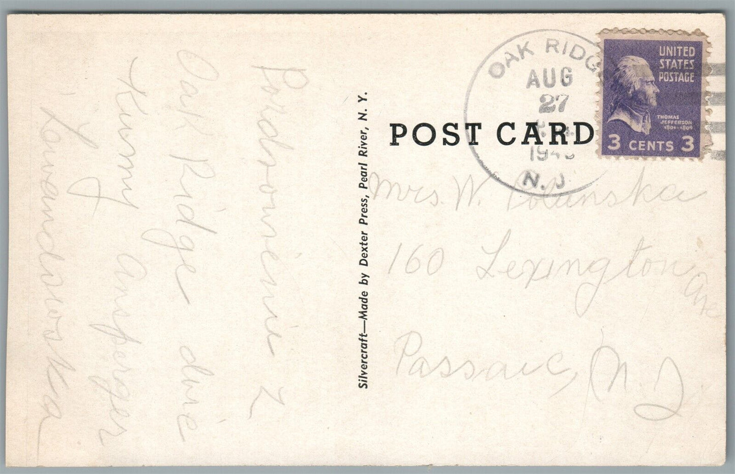 OAK RIDGE NJ HOME OF ALLIANCE ANTIQUE POSTCARD