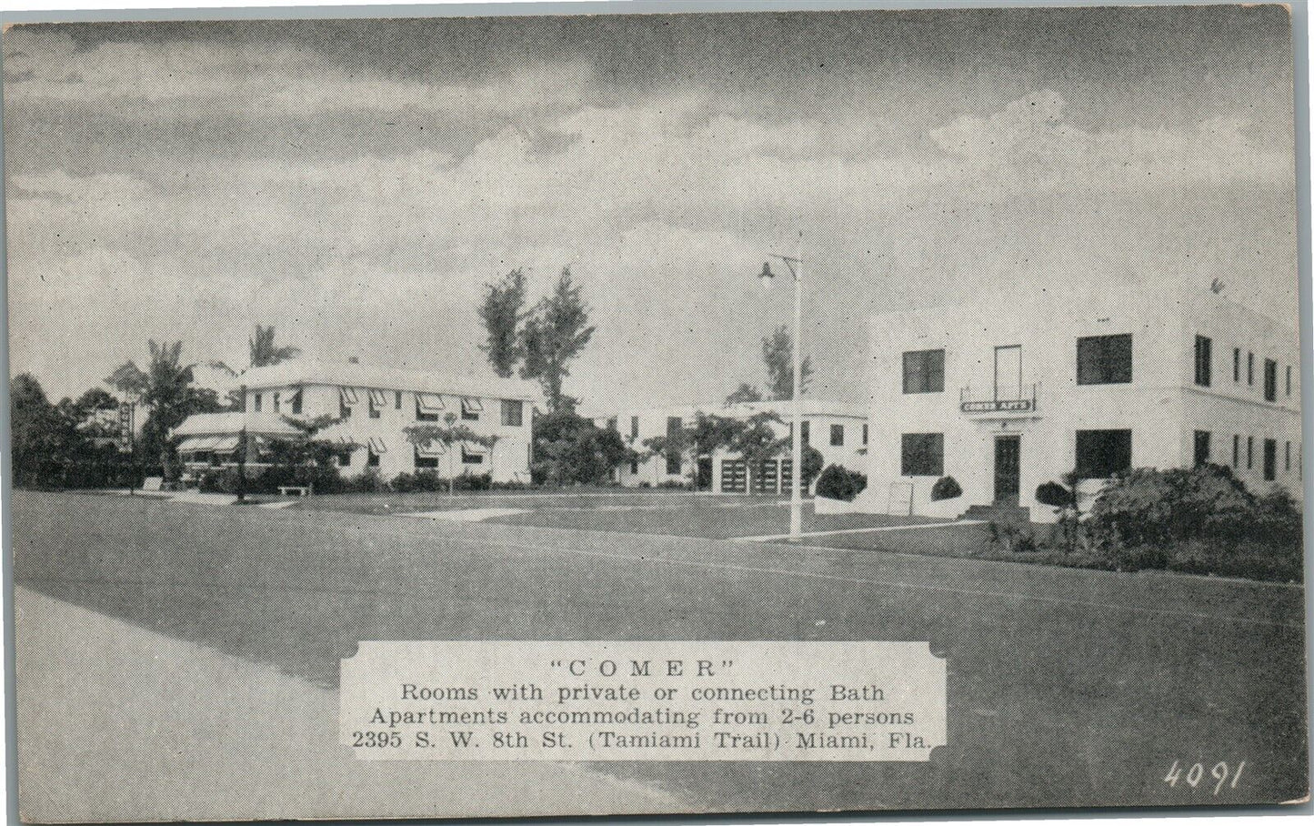 MIAMI FL COMER HOTEL VINTAGE POSTCARD