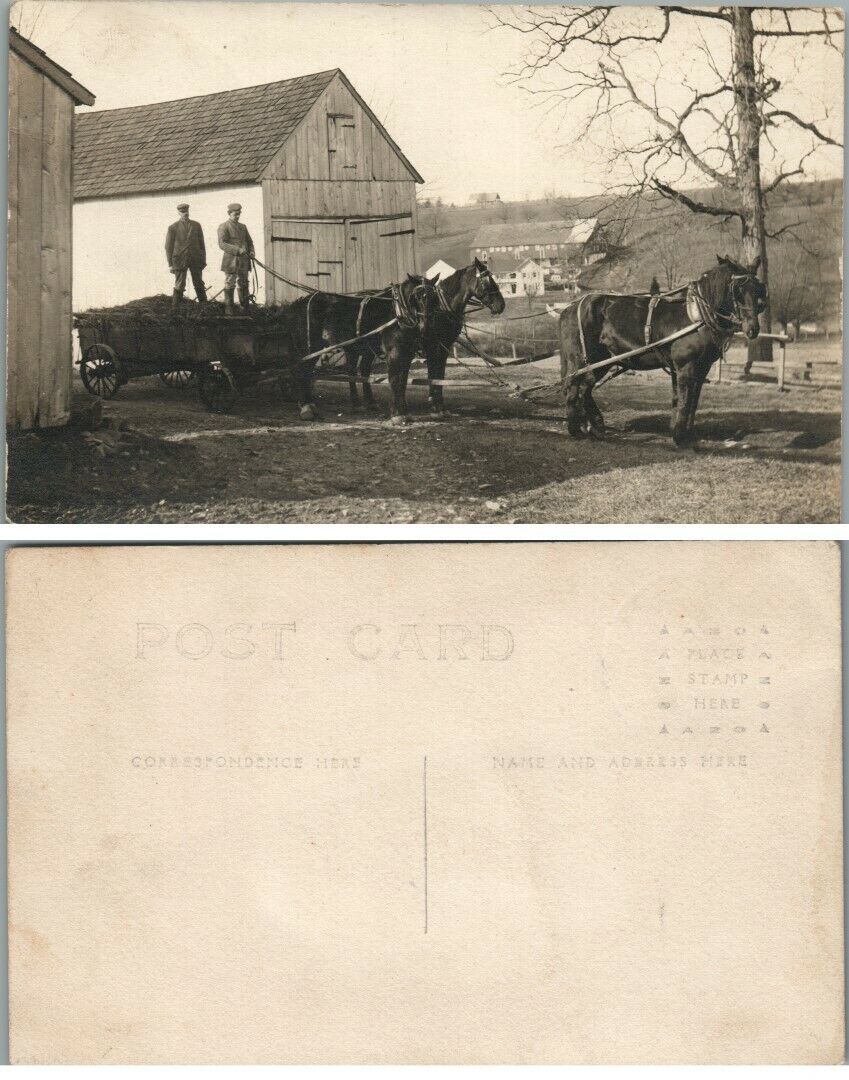 HORSE WAGON ANTIQUE REAL PHOTO POSTCARD FARM SCENE RPPC