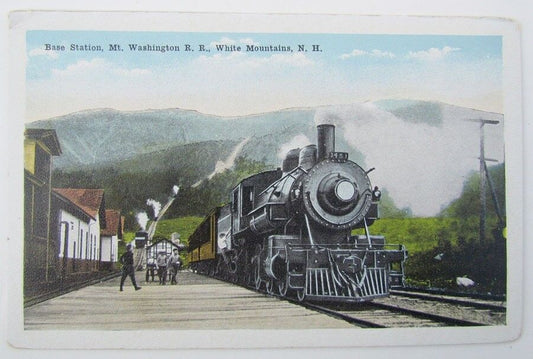 VINTAGE POSTCARD BASE STATION MT.WASHINGTON R.R. WHITE MOUNTAINS N.H. train