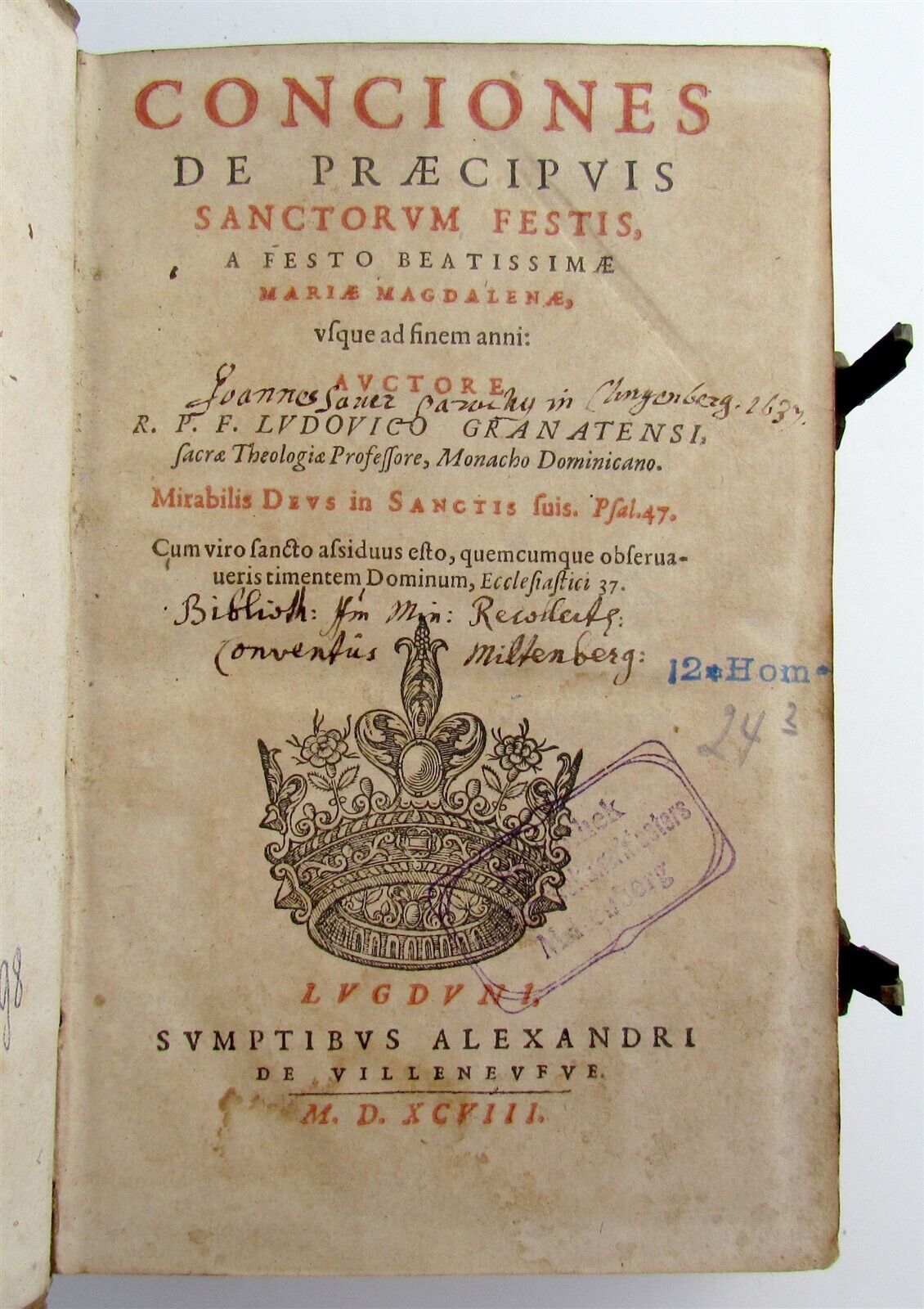 1598 Sermons for feast days by Louis of Granada antique PIGSKIN BINDING