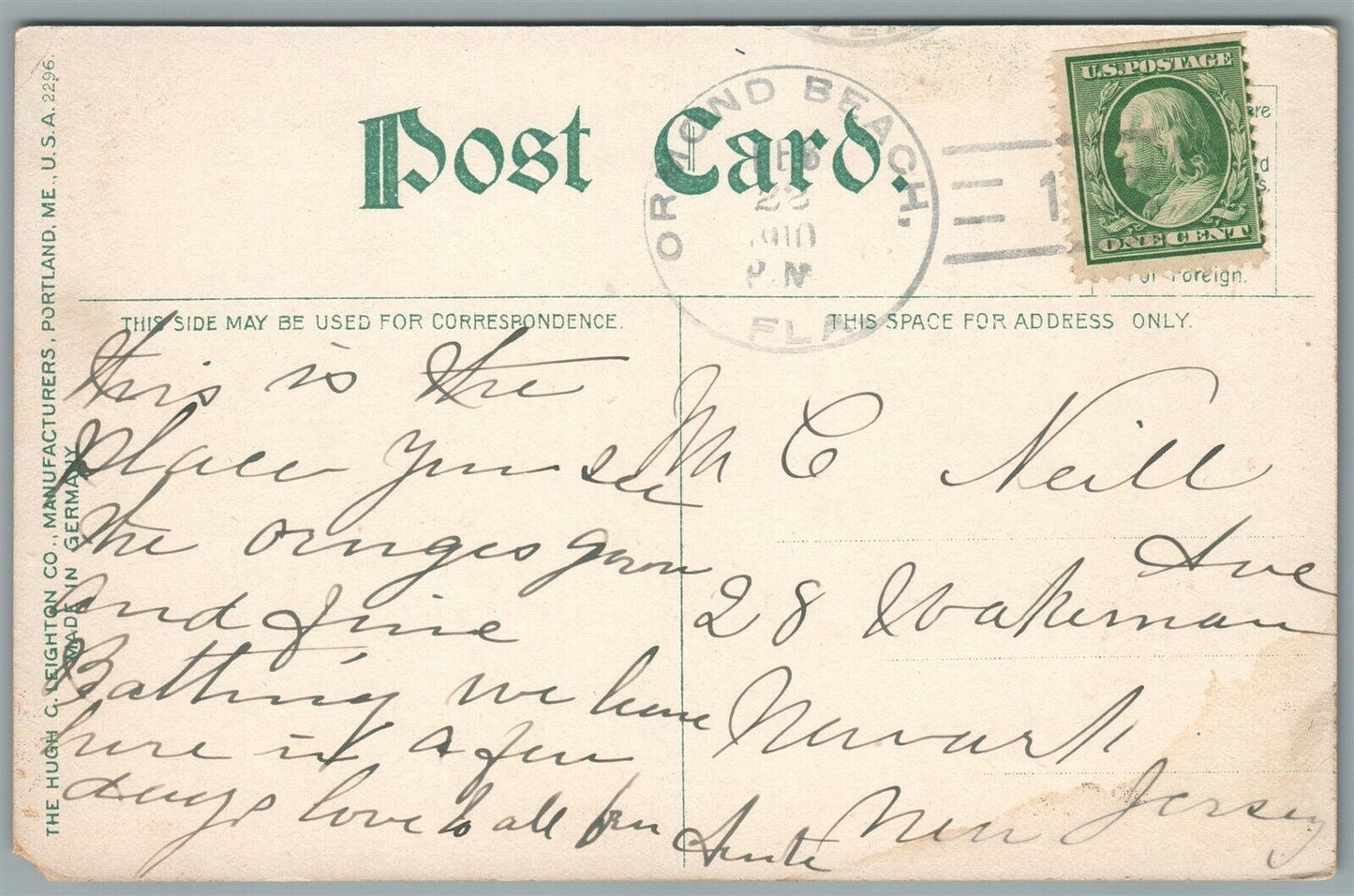 ORMOND FL HOTEL FROM HALIFAX RIVER ANTIQUE POSTCARD