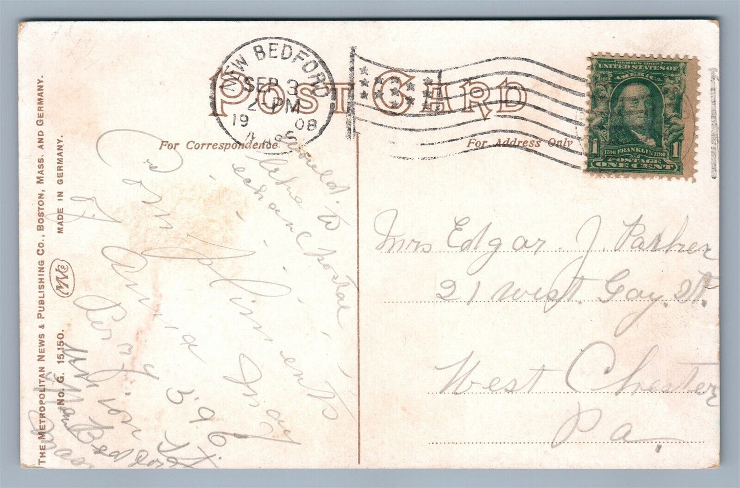 OLD BEDFORD MA PURCHASE STREET ANTIQUE POSTCARD