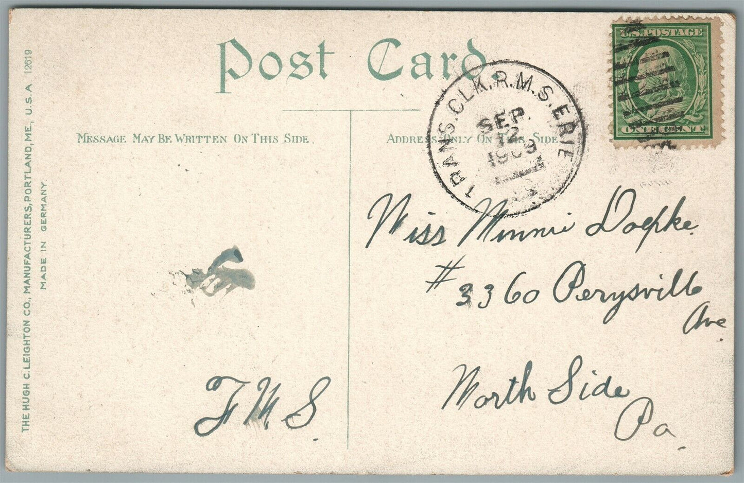 ERIE PA RESERVOIR ANTIQUE POSTCARD