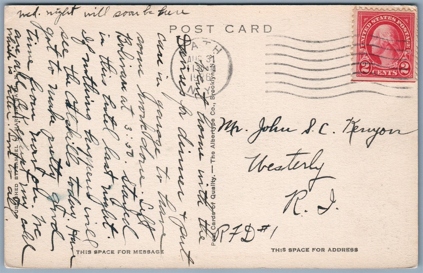 BATH NY HOTEL WAGNER 1926 ANTIQUE POSTCARD