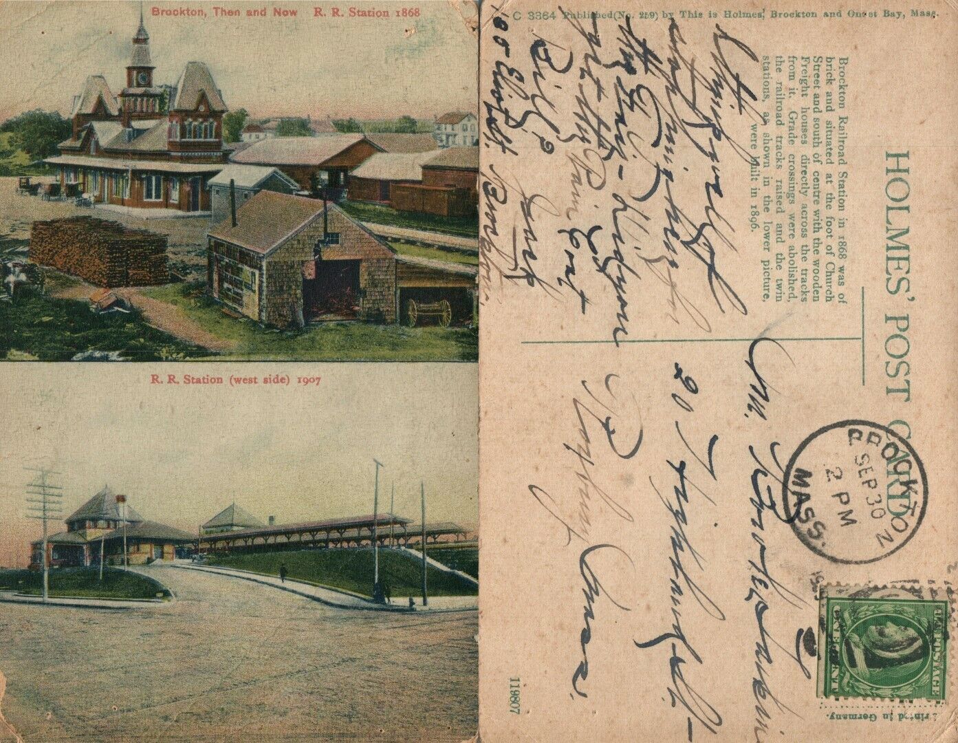 RAILROAD STATION BROCKTON MA ANTIQUE POSTCARD railway depot