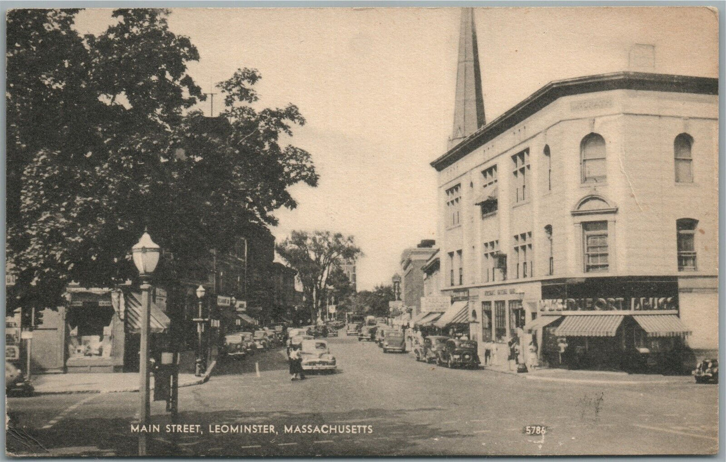 LEOMINSTER MA MAIN STREET VINTAGE POSTCARD