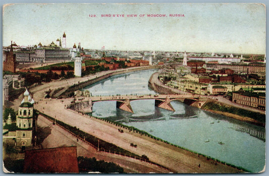 MOSCOW RUSSIA THE KREMLIN BIRD'S EYE VIEW ANTIQUE POSTCARD