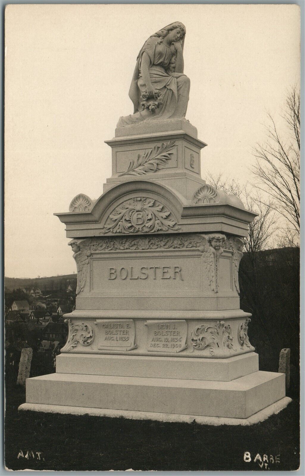 BARRE VT BOLSTER CEMETERY MONUMENT ANTIQUE REAL PHOTO POSTCARD RPPC
