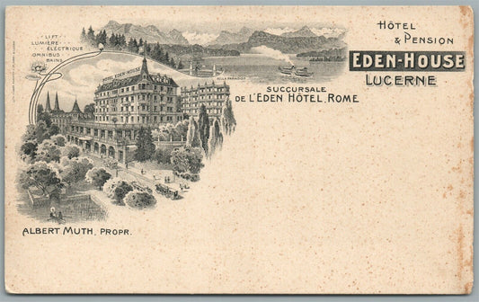 SWITZERLAND LUCERNE EDEN-HOUSE HOTEL ANTIQUE POSTCARD