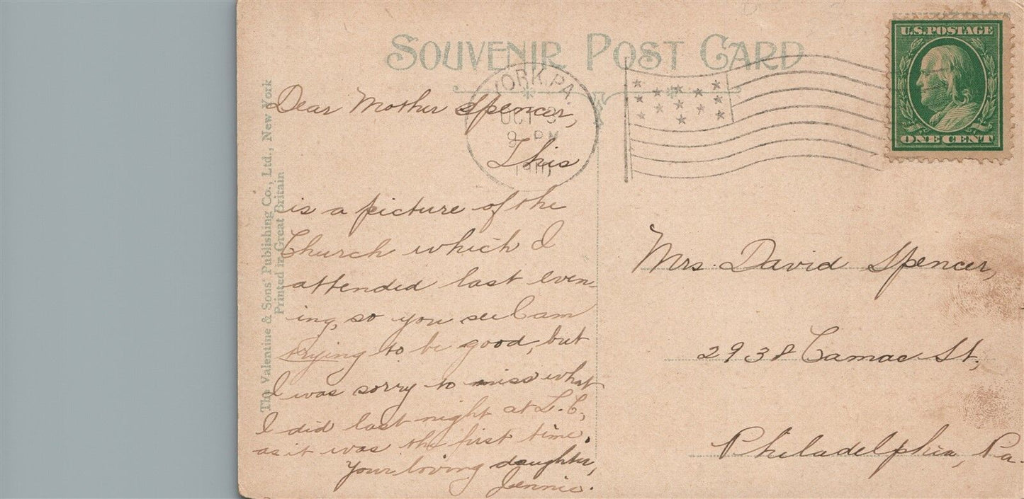 YORK PA HEIDELBERG REFORMED CHURCH 1910 ANTIQUE POSTCARD