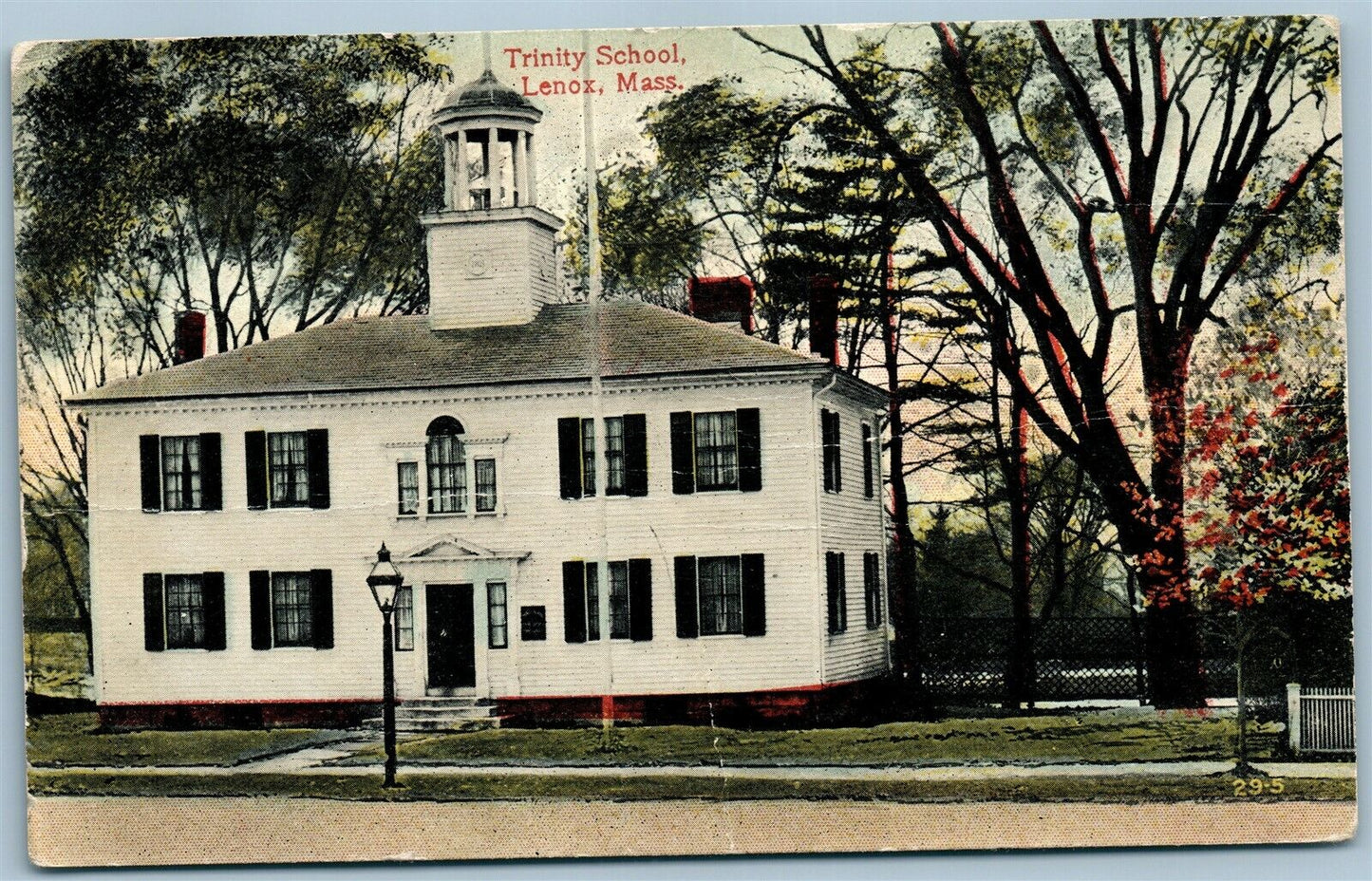 LENOX MA TRINITY SCHOOL ANTIQUE POSTCARD