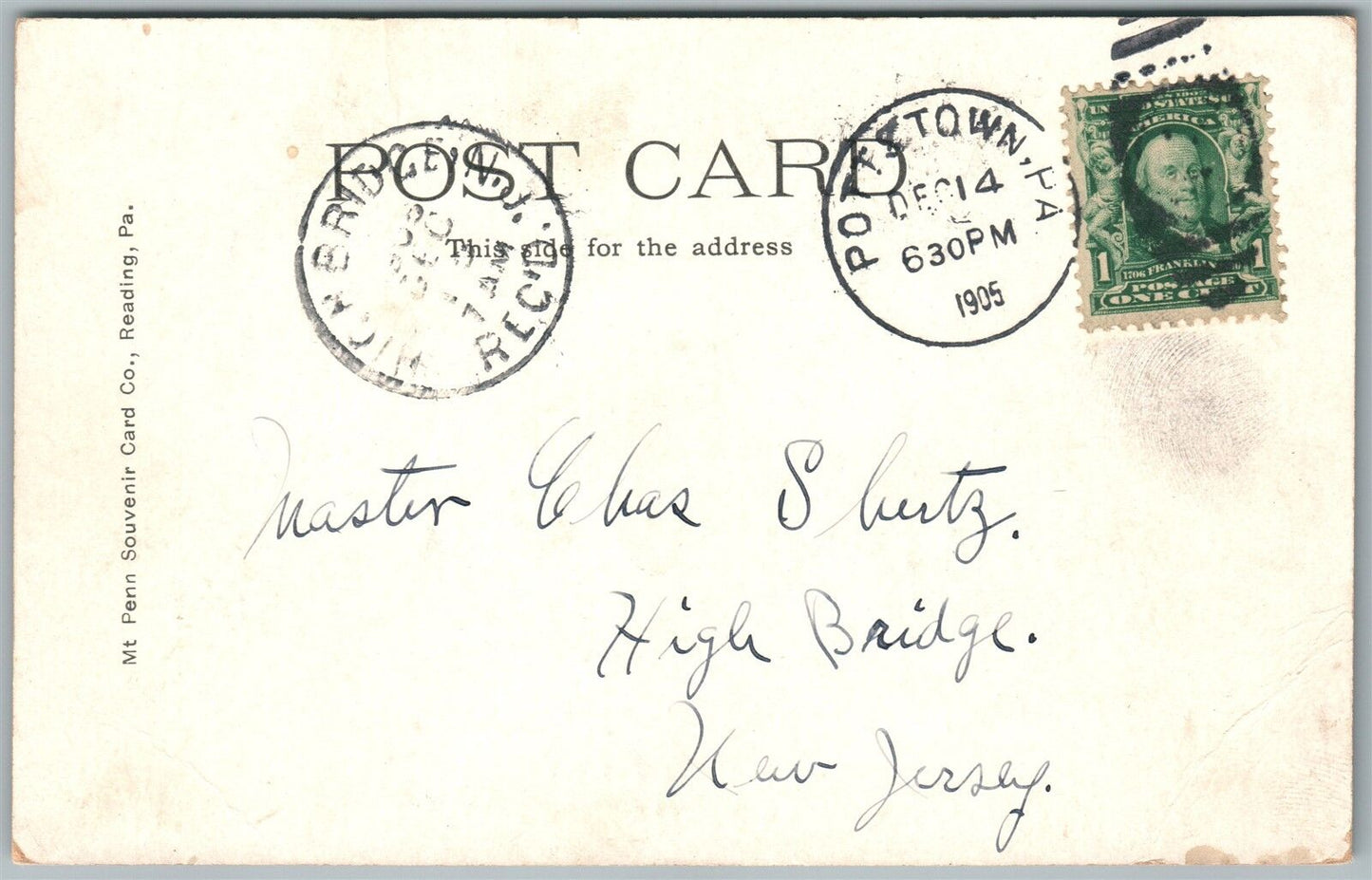 READING PA BIRD'S EYE VIEW UNDIVIDED 1905 ANTIQUE POSTCARD