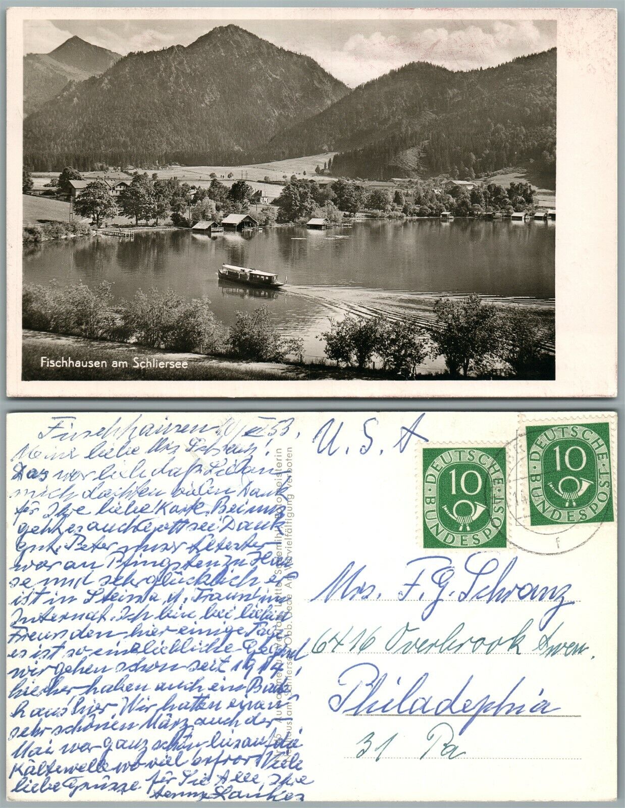 FISCHHAUSEN AM SCHLIERSEE GERMANY VINTAGE REAL PHOTO POSTCARD RPPC w/ stamps
