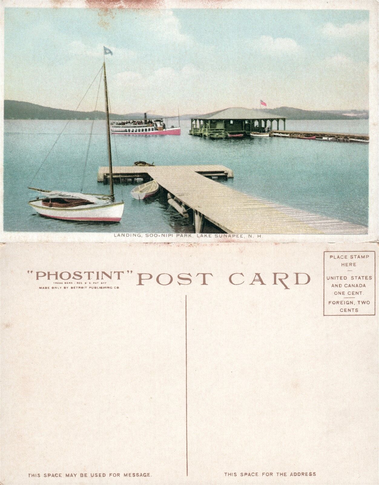 LAKE SUNAPEE N.H. SOO-NIPI PARK LANDING ANTIQUE POSTCARD