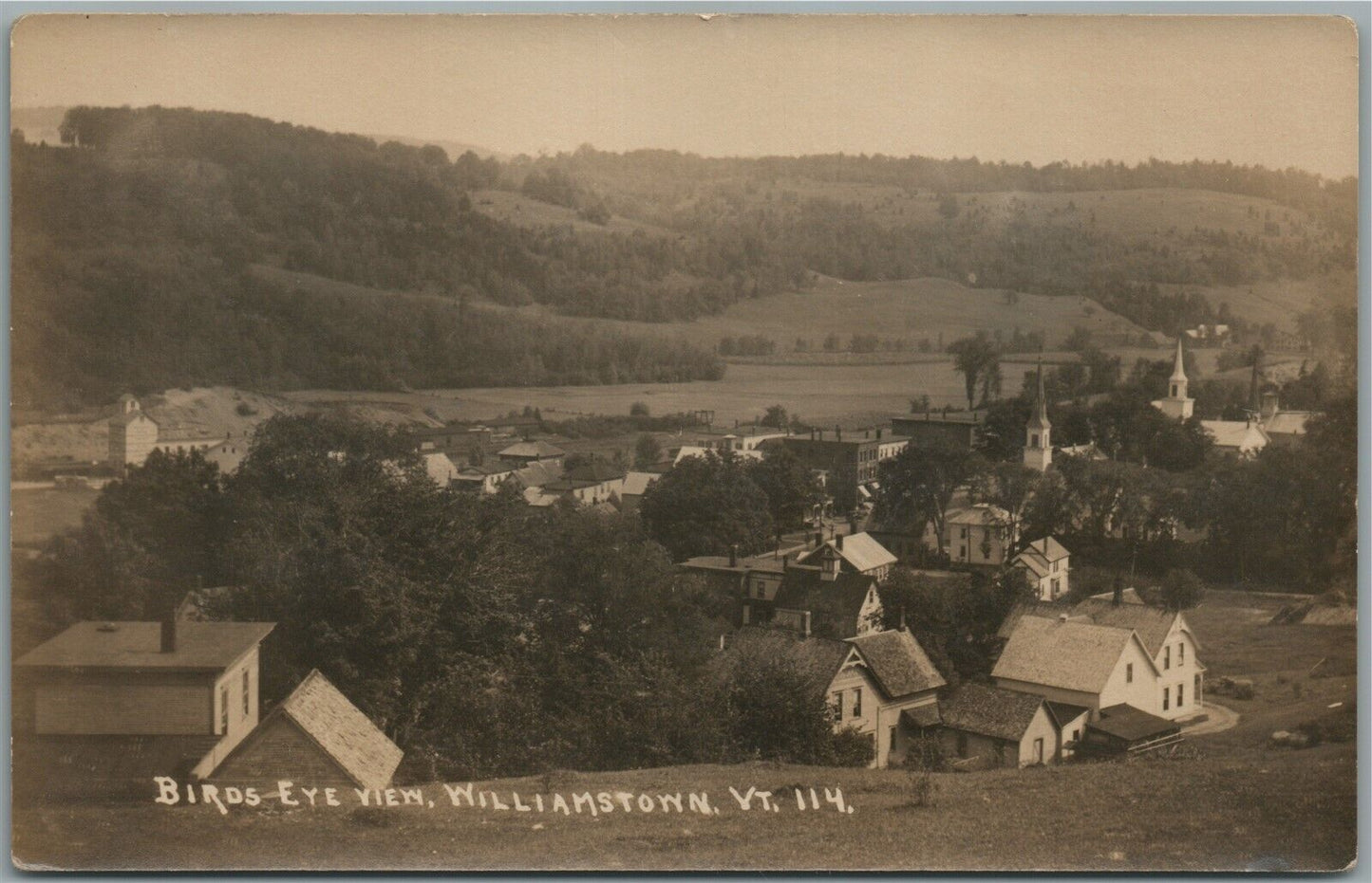 WILLIAMSTOWN VT BIRDS EYE VIEW ANTIQUE REAL PHOTO POSTCARD RPPC