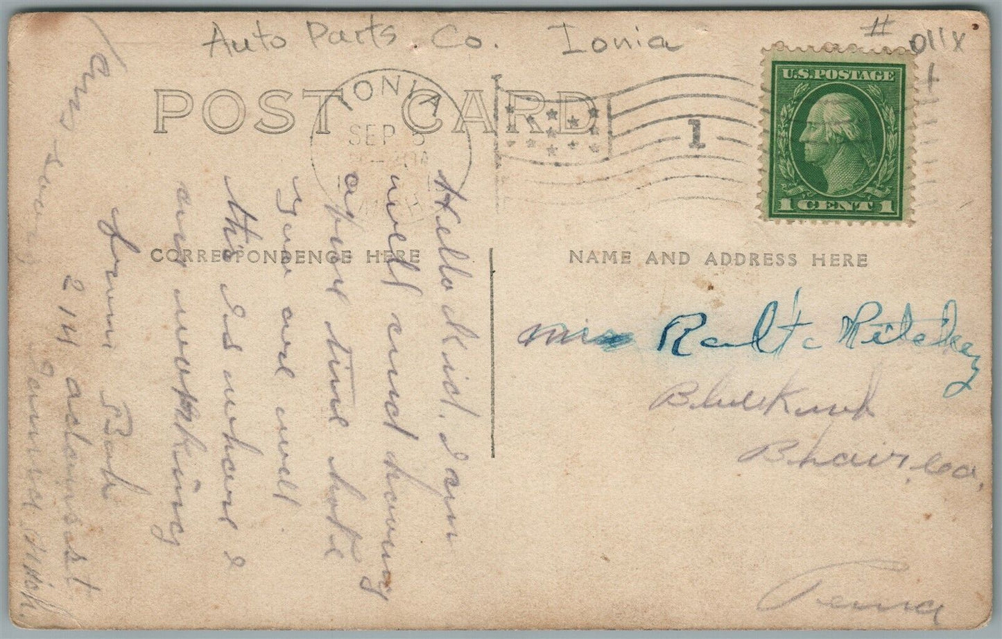 IONIA MI HAYES IONIA AUTO PARTS COMPANY ANTIQUE REAL PHOTO POSTCARD RPPC