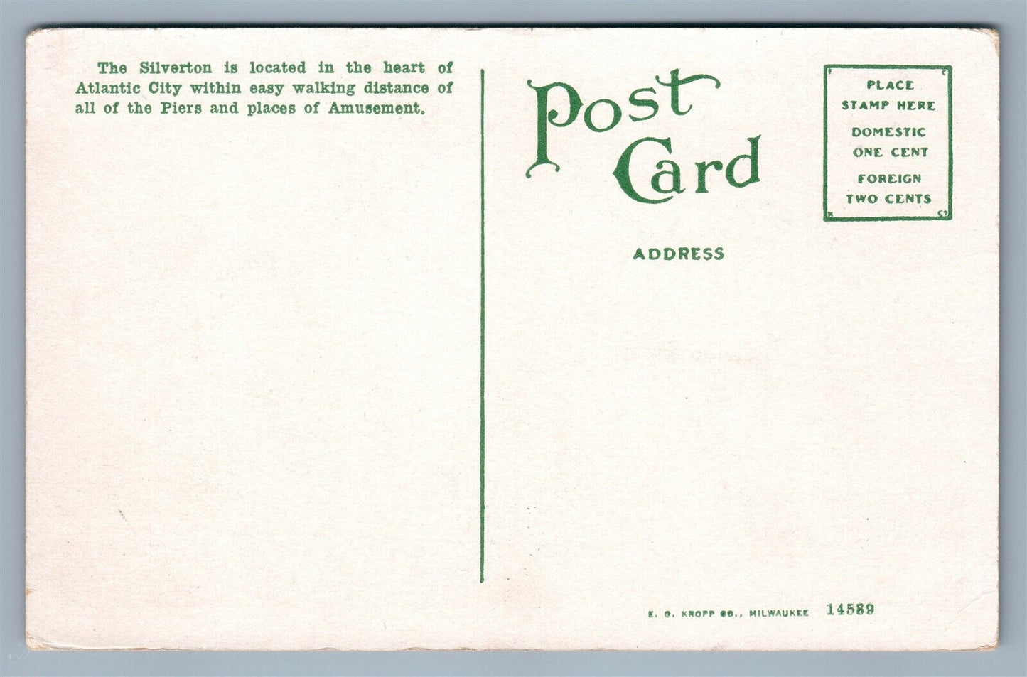 ATLANTIC CITY NJ SILVERTON ANTIQUE POSTCARD