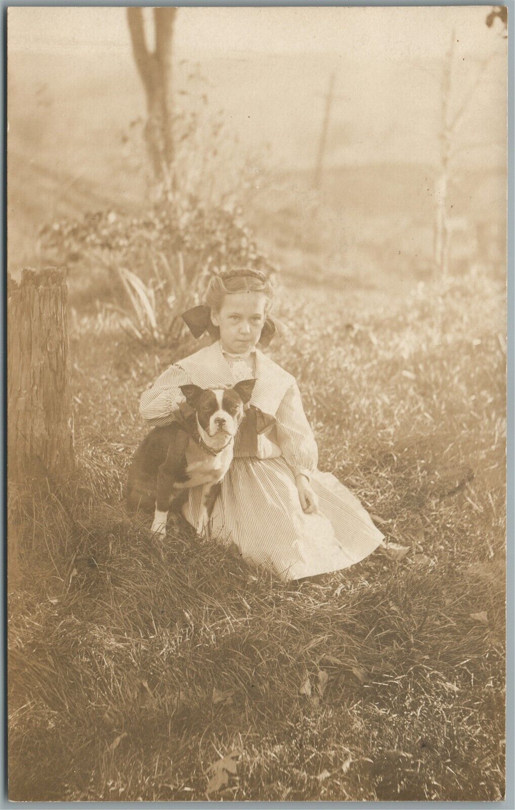 CONCORD VT GIRL w/ DOG ANTIQUE REAL PHOTO POSTCARD RPPC