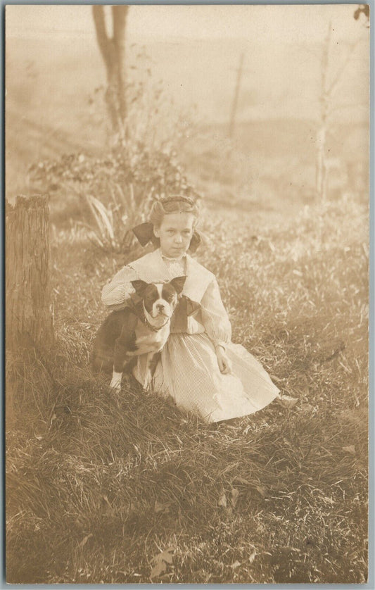 CONCORD VT GIRL w/ DOG ANTIQUE REAL PHOTO POSTCARD RPPC