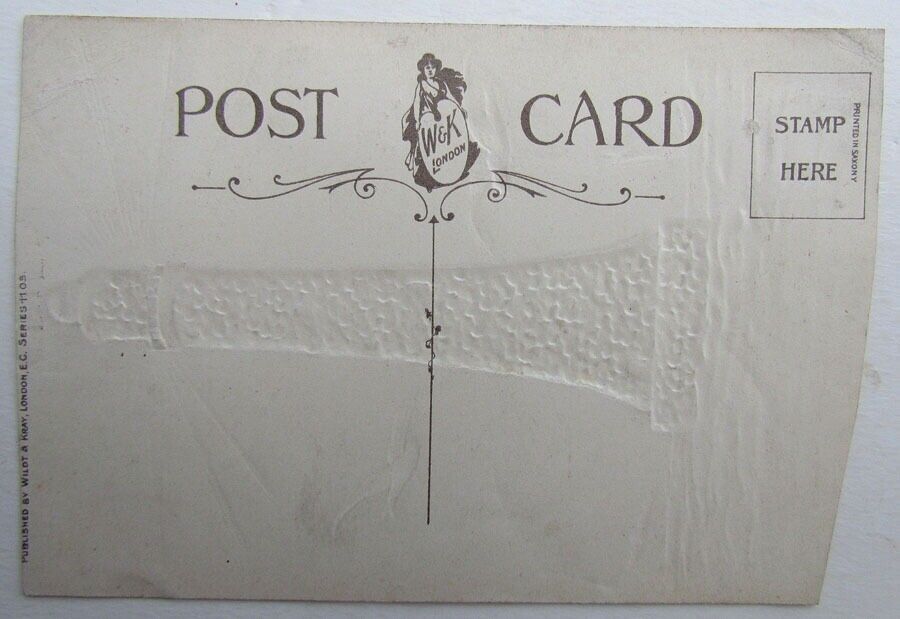 VINTAGE BRITISH EMBOSSED HAND PAINTED POSTCARD WALKDEN GOOD WISHES w/ LIGHTHOUSE