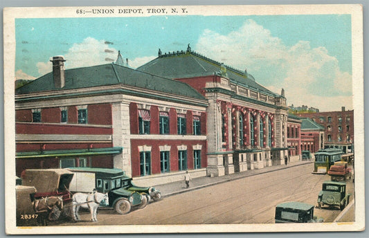 TROY NY RAILROAD STATION RAILWAY TRAIN DEPOT ANTIQUE POSTCARD