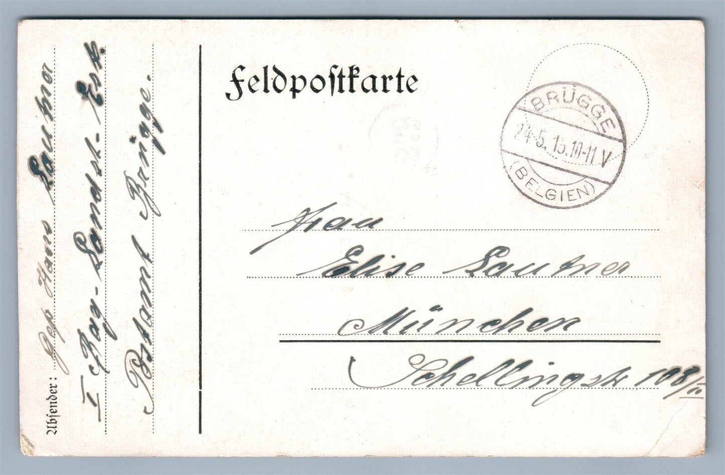 1915 GERMAN FELDPOSTKARTE MILITARY SCENE ANTIQUE POSTCARD