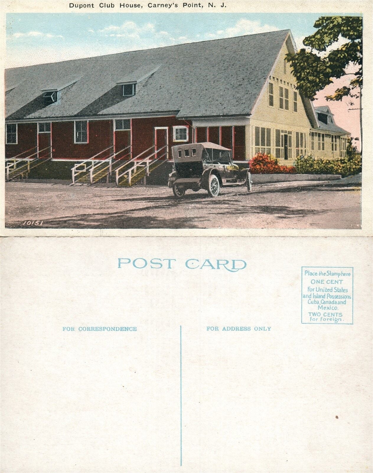 CARNEY'S POINT N.J. DUPONT CLUB HOUSE ANTIQUE POSTCARD