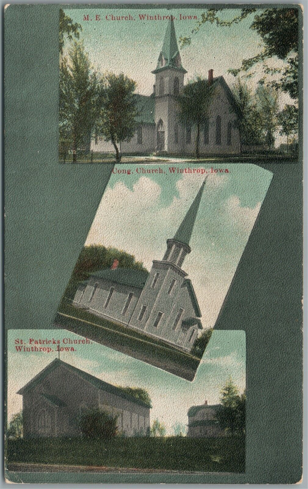 WINTHROP IA CHURCHES ANTIQUE POSTCARD