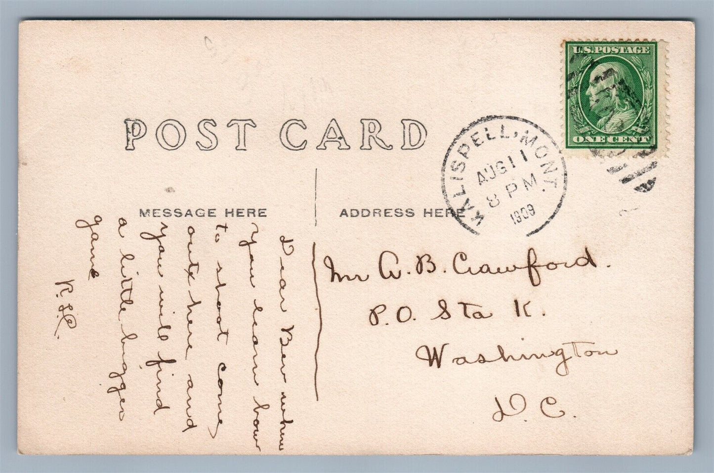 EXAGGERATED RABBIT HUNTING THEME 1909 ANTIQUE REAL PHOTO POSTCARD RPPC