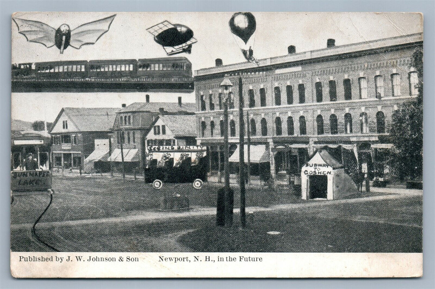 NEWPORT NH FUTURIST SCENE ANTIQUE POSTCARD montage collage