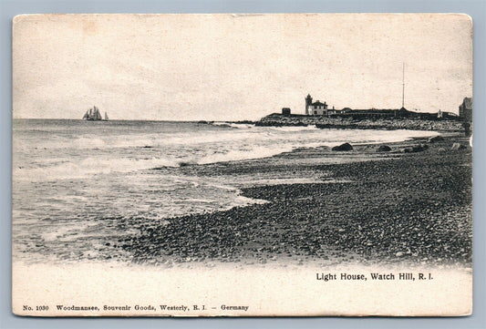 WATCH HILL RI LIGHT HOUSE ANTIQUE POSTCARD