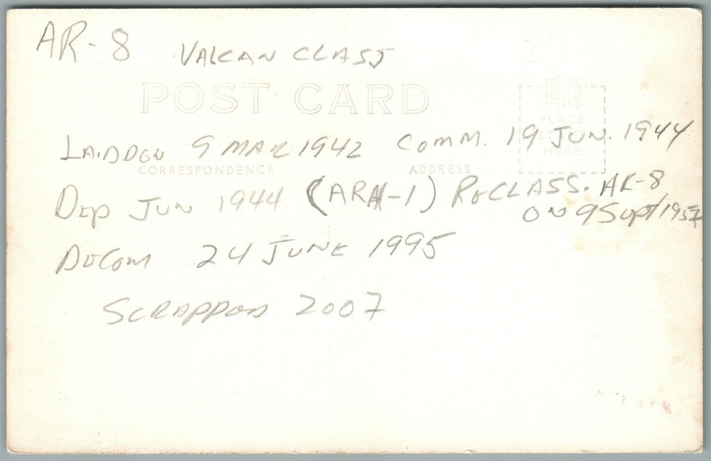 MILITARY SHIP U.S.S. JASON ANTIQUE REAL PHOTO POSTCARD RPPC